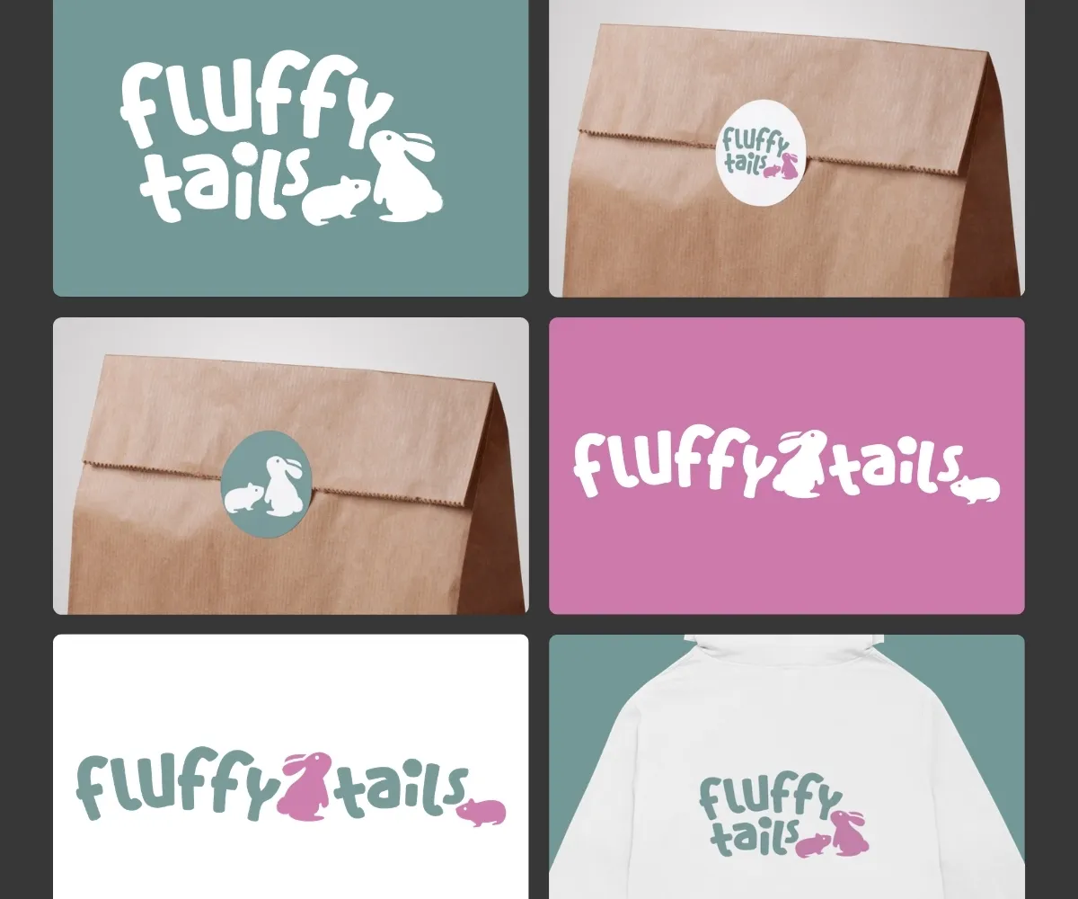Fluffy Tails brand identity: logo variations and branded packaging